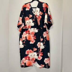 NWT Floral Wrap Dress in Navy and Coral